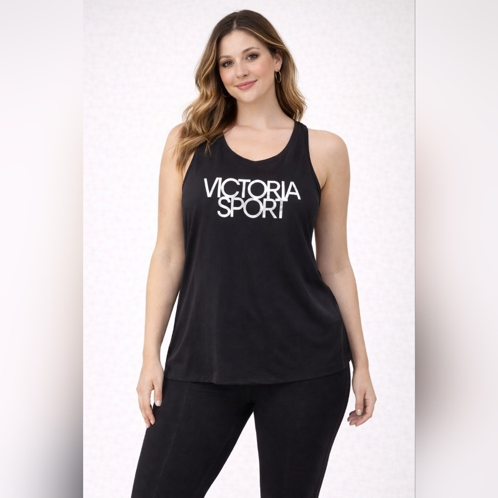 Victoria Sport Black Logo Racerback Tank Top – Size Medium